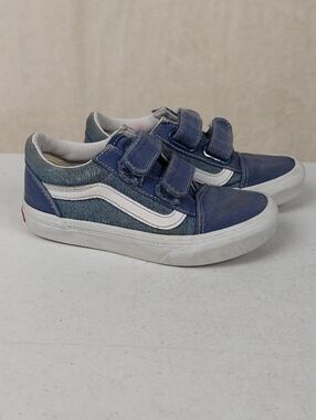 Vans Kids Old Skool Blue Velcro Skate Sneakers Size 13